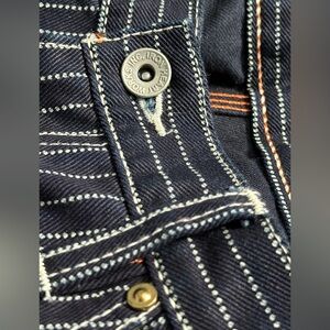 Iron Heart Men's Navy Striped Straight Jeans